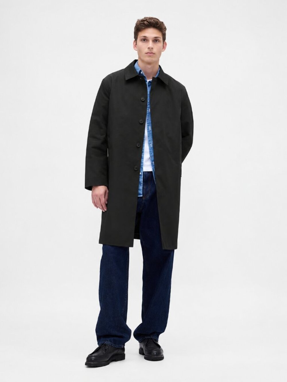 GAP Water-Repellent Button Front Relaxed Fit Black Mac Rain Coat Size XL